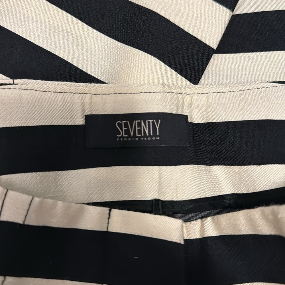 SEVENTY Sergio Tegon Cream/Black Stripe Women Pants sz 8 - Picture 6 of 7
